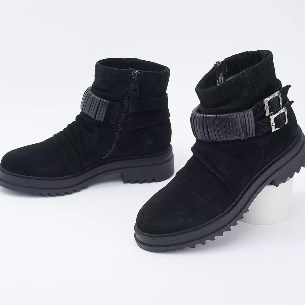 Miz Mooz Suede Buckled Ankle Boots Fanley Black Bootie Size 36